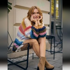 Anthropology Mayflower Knitted Crochet Cardigan Light Rainbow Size OS NWT$240